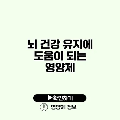 뇌 건강 유지에 도움이 되는 영양제