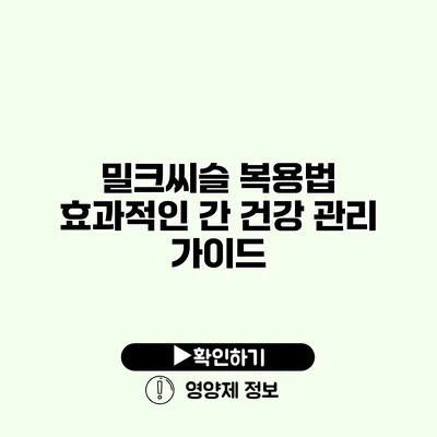 밀크씨슬 복용법 효과적인 간 건강 관리 가이드