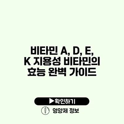 비타민 A, D, E, K 지용성 비타민의 효능 완벽 가이드