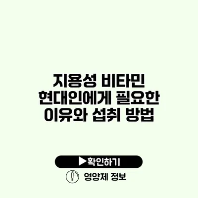 지용성 비타민 현대인에게 필요한 이유와 섭취 방법