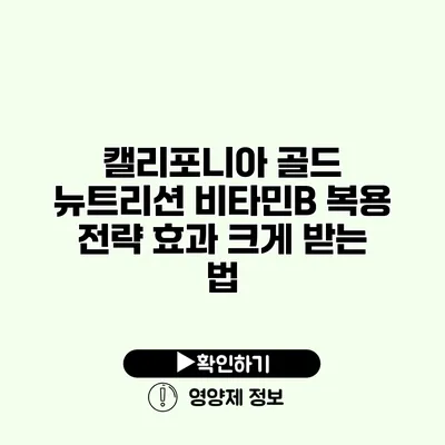 캘리포니아 골드 뉴트리션 비타민B 복용 전략 효과 크게 받는 법