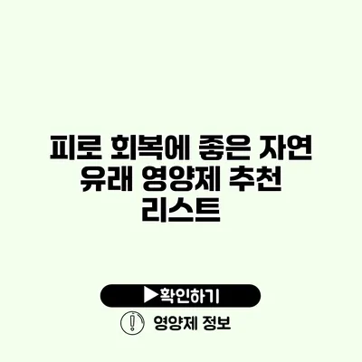 피로 회복에 좋은 자연 유래 영양제 추천 리스트