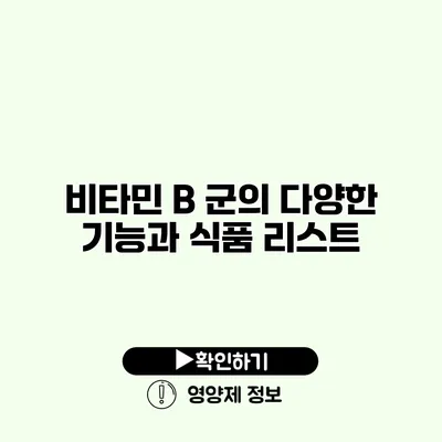 비타민 B 군의 다양한 기능과 식품 리스트